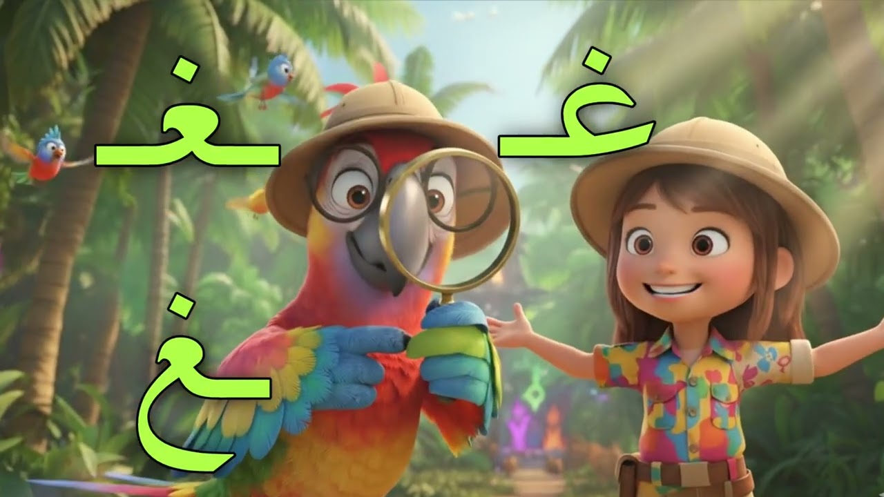 تعليم حرف الغين للأطفال (غ) | نطق وكتابة الكلمات العربية للأطفال مع kjkids