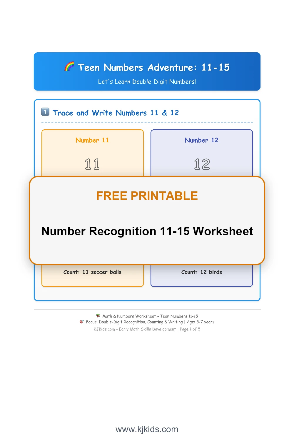 Number Recognition 11-15 Worksheet