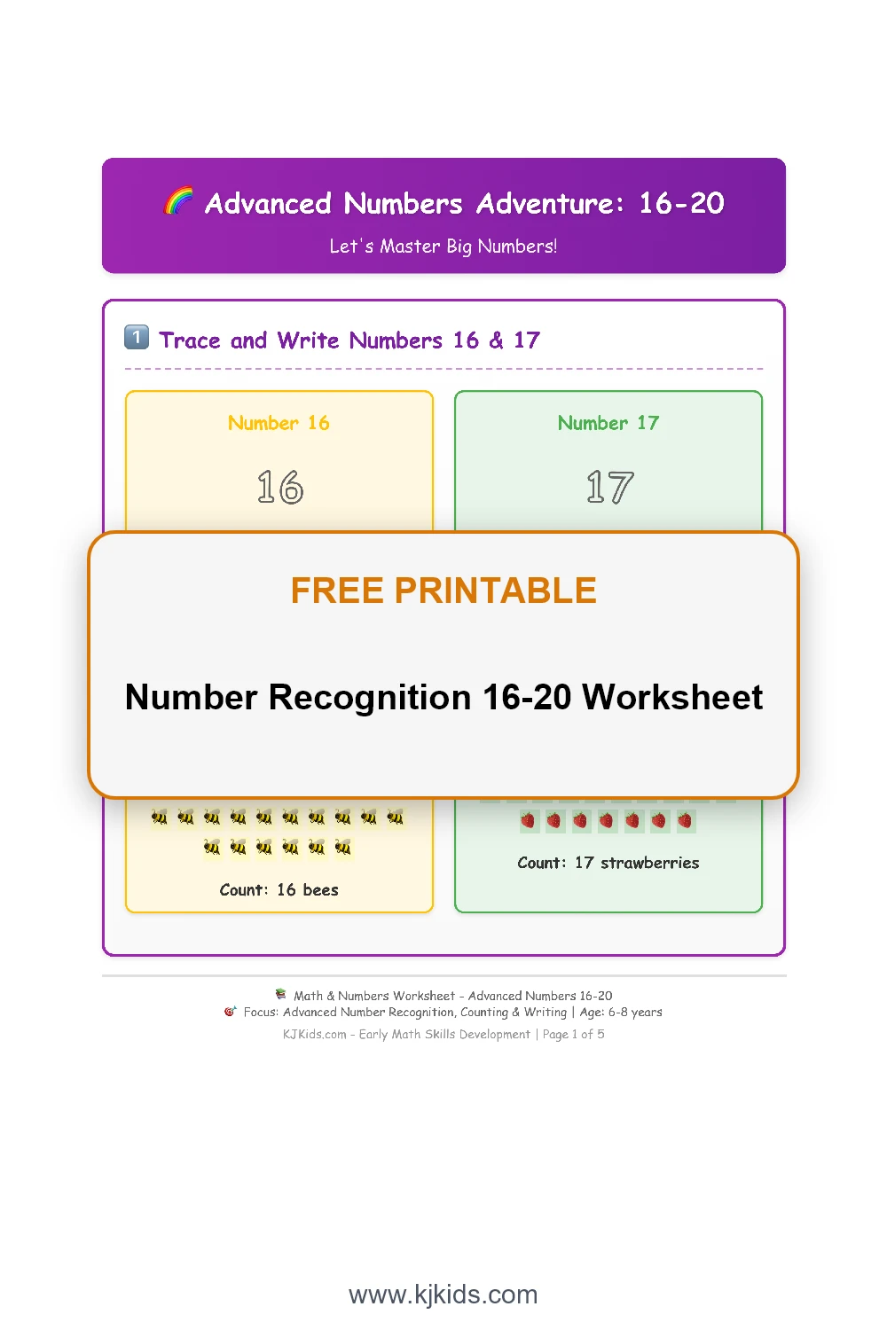 Number Recognition 16-20 Worksheet